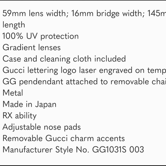 ✨️GUCCI GOLD GG    GOLD GRADIENT SUNGLASSES WITH DETACHABLE GG LOGO CHAIN NEW✨️ - Picture 5 of 5